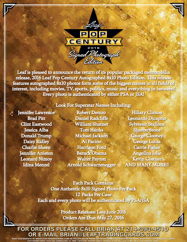 2016 Leaf Pop Century Signed 8×10 Photograph Edition