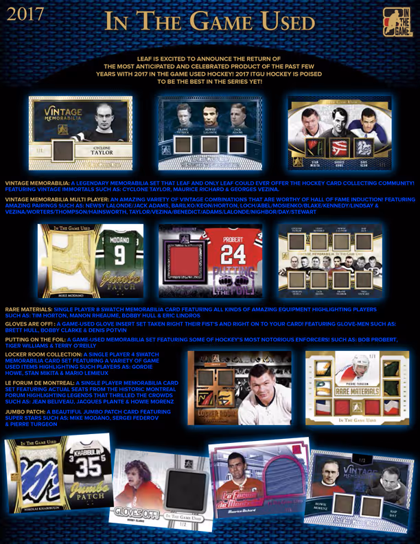 2017 In The Game Used Hockey