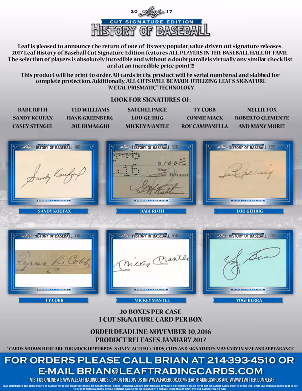 2017 Leaf History of Baseball Cut Signature Edition