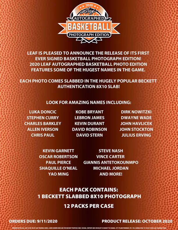 2020 Leaf Basketball Signed Photo Edition