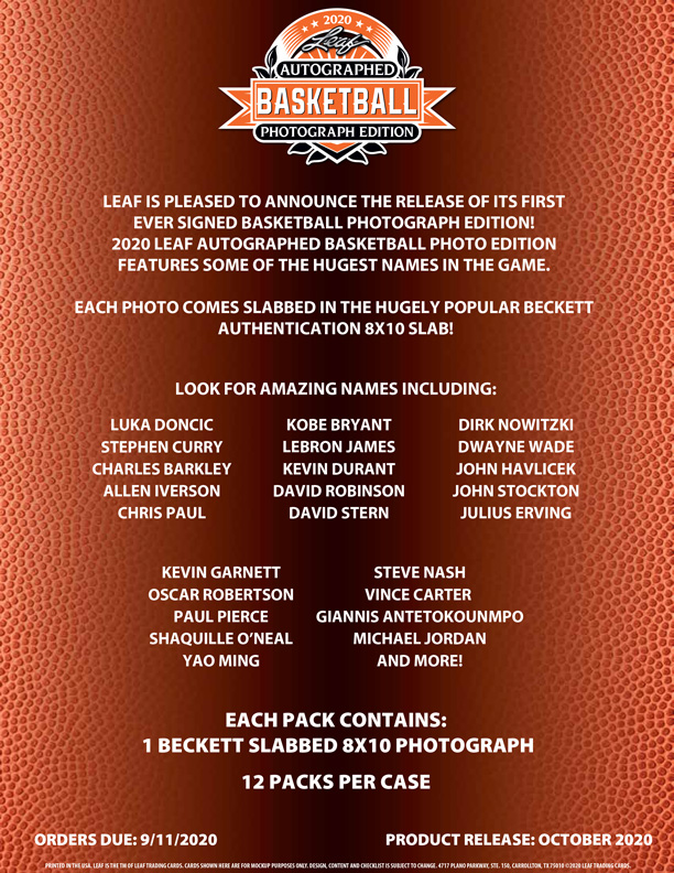 2020 Leaf Basketball Signed Photo Edition