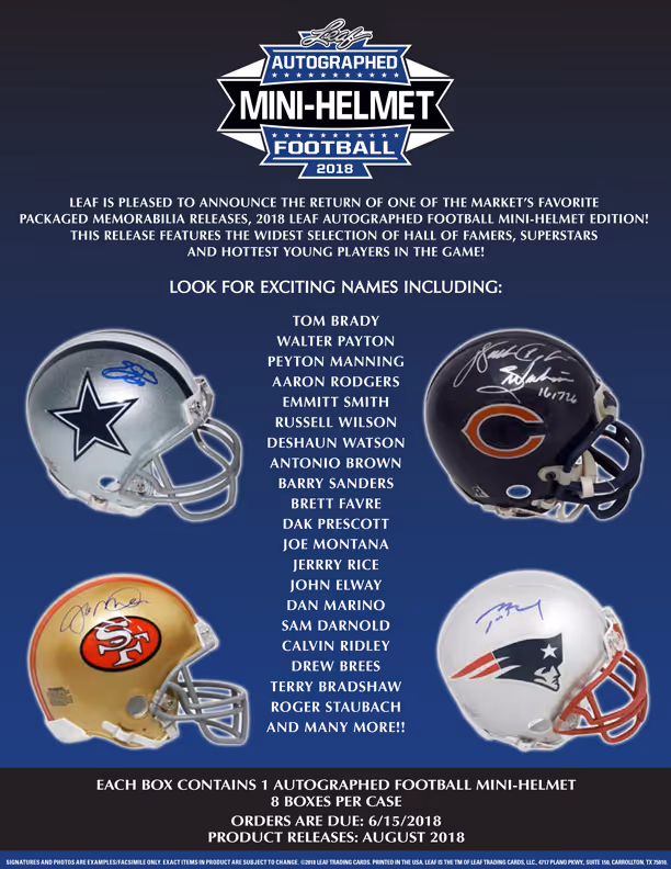 2018 Leaf Autographed Football Mini-Helmet Edition