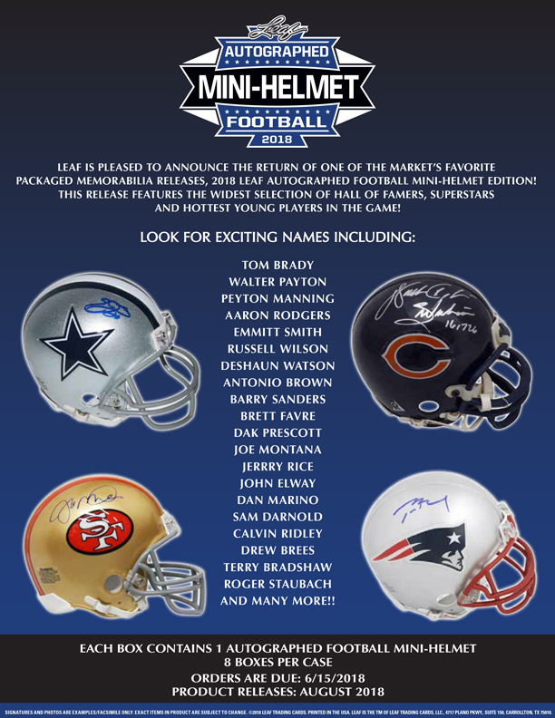 2018 Leaf Autographed Football Mini-Helmet Edition