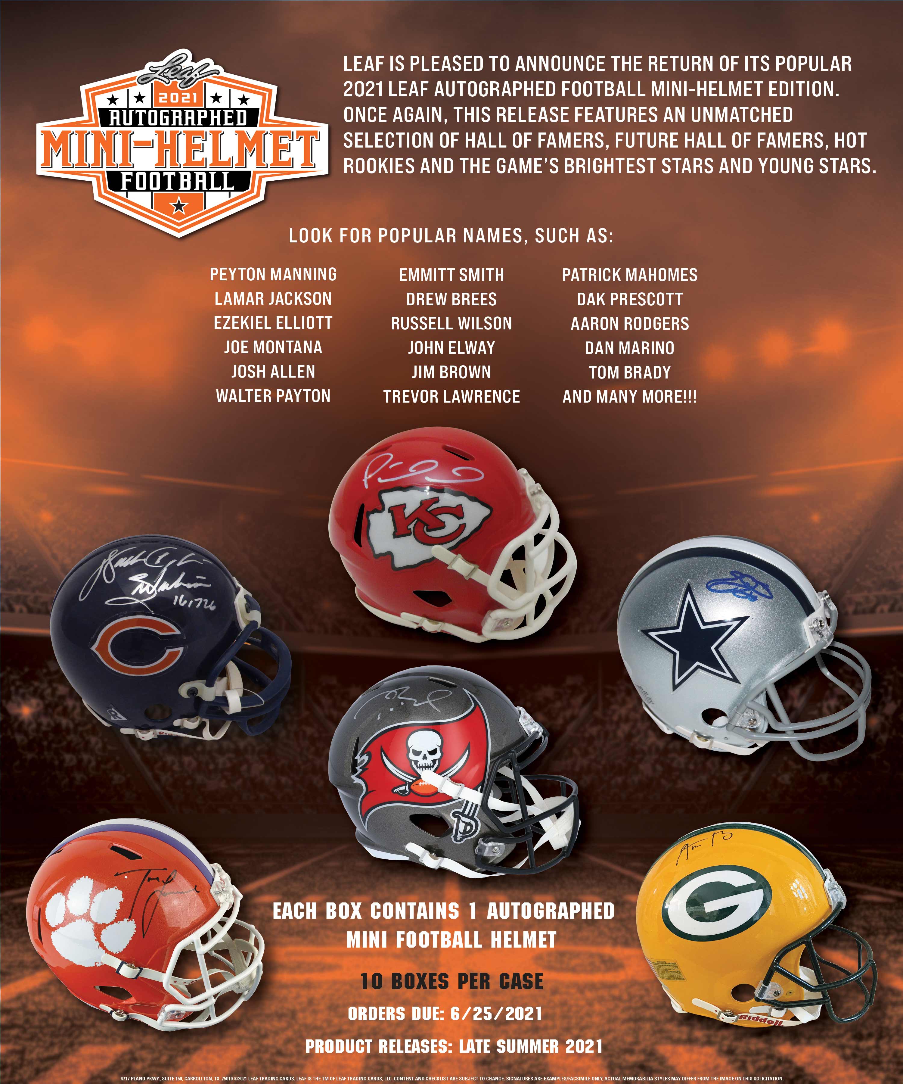 2021 Leaf Autographed Football Mini-Helmet Edition