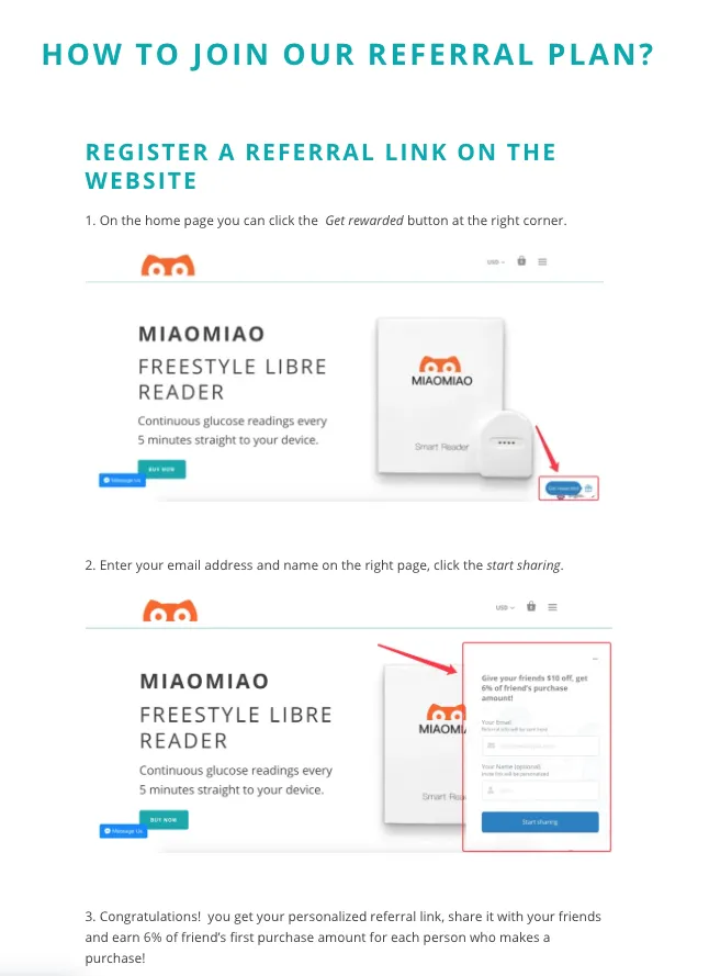 miaomiao smart readers glucose cgm referralcandy case study referral program how to