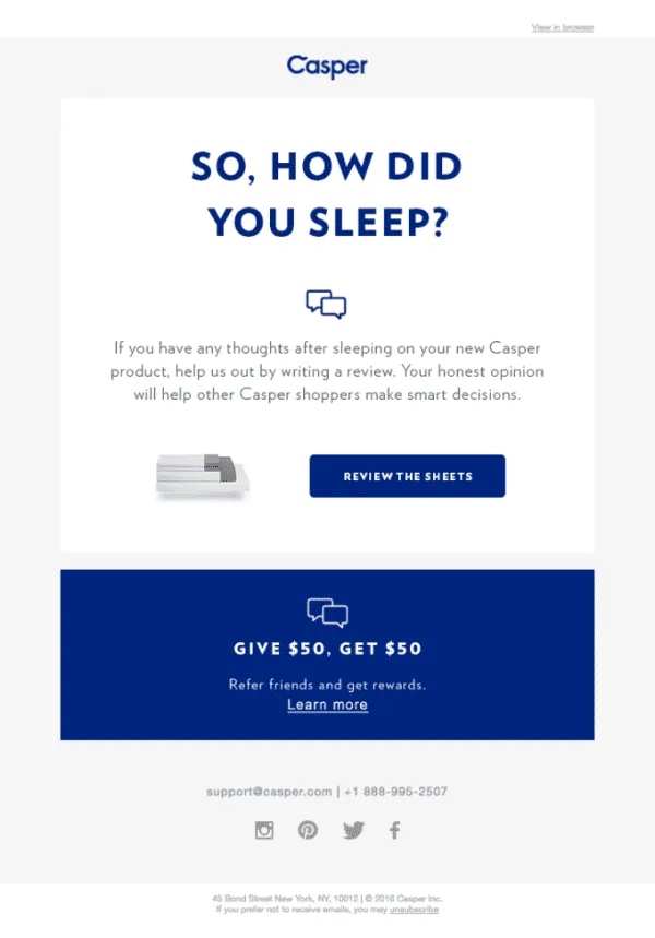 Casper's Review Email Screenshot