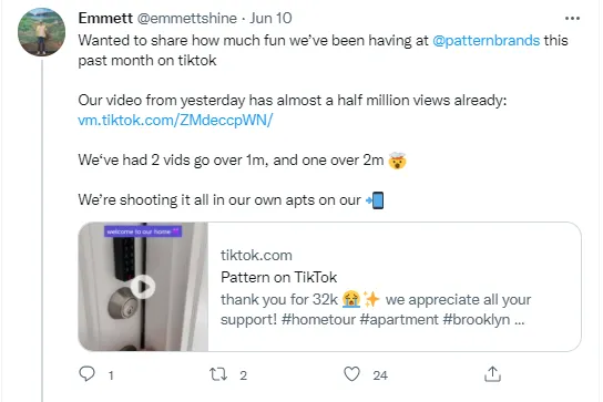 Screenshot of Pattern Brands Tweet