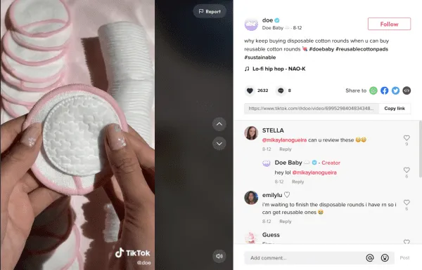 Screenshot of using Doe Lashes reusable cotton rounds