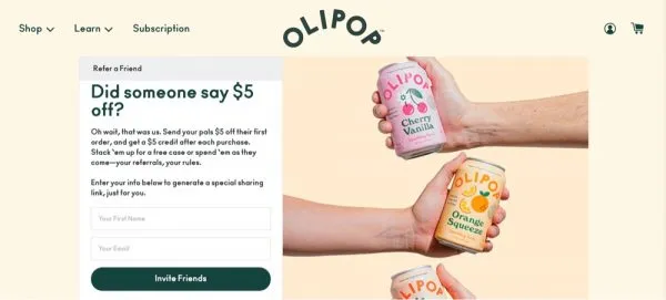 Olipop referral page
