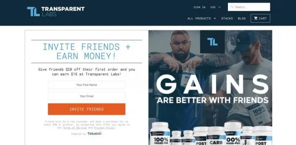Transparent labs referral page