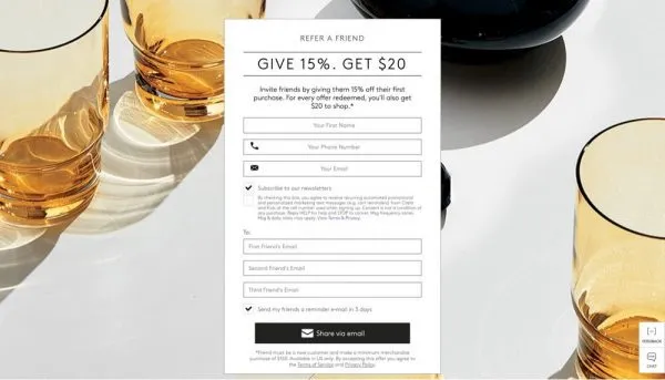 CB2 refer a friend webpage