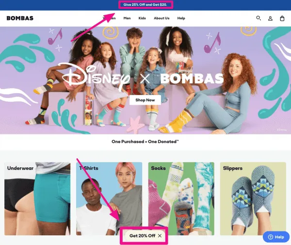 bombas-hello-bar-announcement-bar-newsletter--promote-referral-program