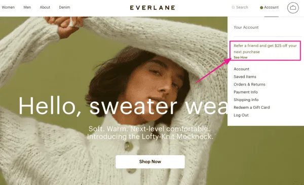 everlane-referral-program-customer-menu-showcase-website--promote-referral-program