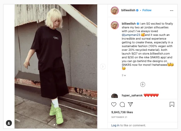 billie-eilish-air-jordans-cobranding--referralcandy-influencer-marketing-campaigns