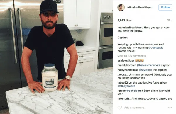bootea-shake-scott-disick-inauthentic-post-no-campaign-brief-influencer-marketing-campaign-metrics--referralcandy-influencer-marketing-campaigns