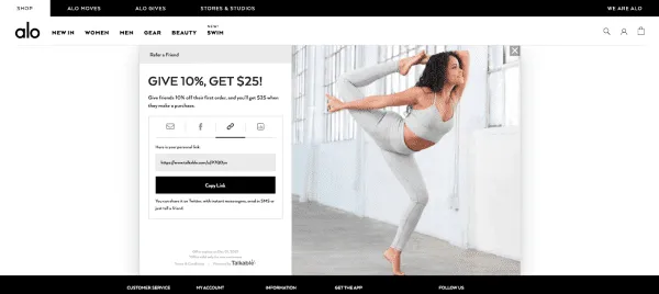 alo yoga referral program athleisure shopify referral examples referralcandy