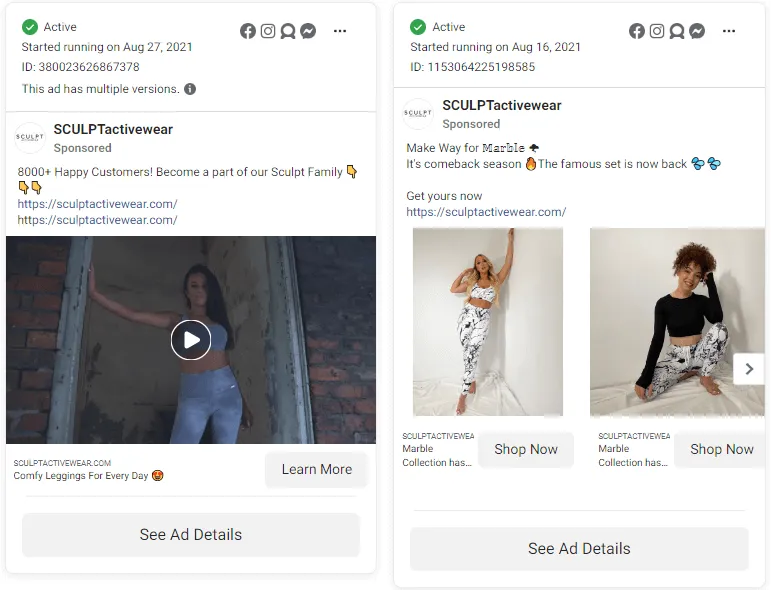 Sculpt activewear ads
