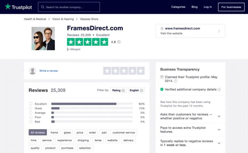 FramesDirect on Trustpilot