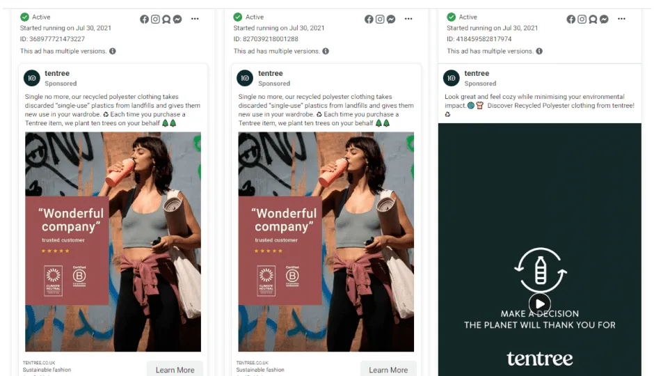 Tentree Facebook ads