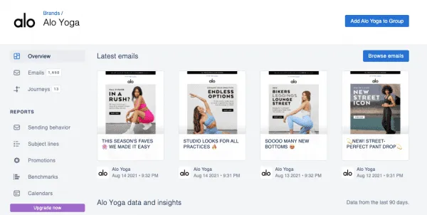 mailcharts alo yoga latest emails