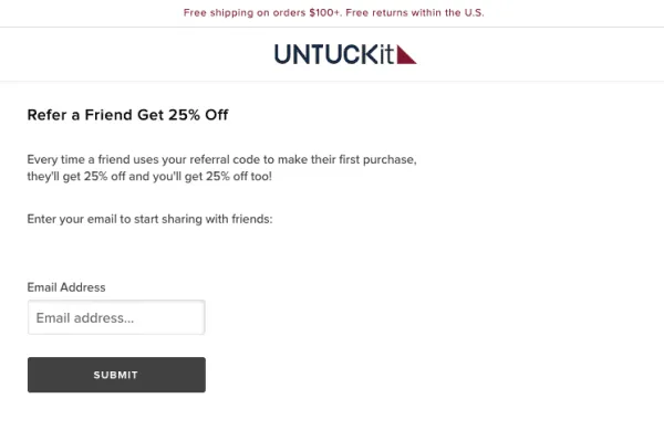 untuckit fashion referral program examples shopify referralcandy