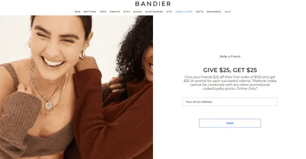 bandier referral program athleisure shopify referral examples referralcandy