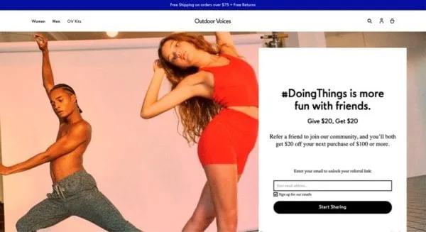 outdoor voices referral program athleisure shopify referral examples referralcandy