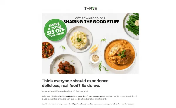 thrive referral food shopify referral examples referralcandy