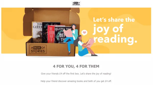 a box of stories referral program books shopify referral examples referralcandy
