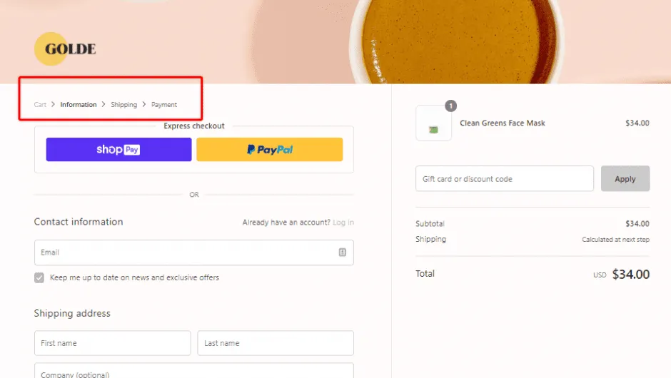 show breadcrumbs during checkout process to reduce cart abandonment