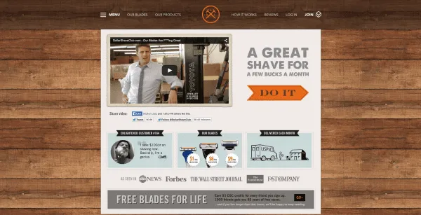 Dollar Shave Club homepage Practical Value Contagious Jonah Berger ReferralCandy