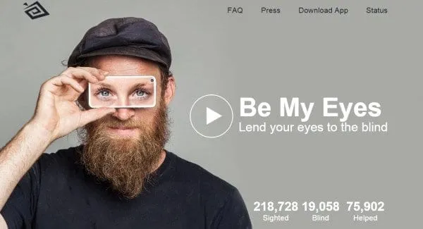 Be My Eyes app homepage