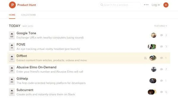 Product Hunt homepage