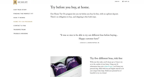 True&Co Home-fitting service examples of Reciprocity marketing ReferralCandy