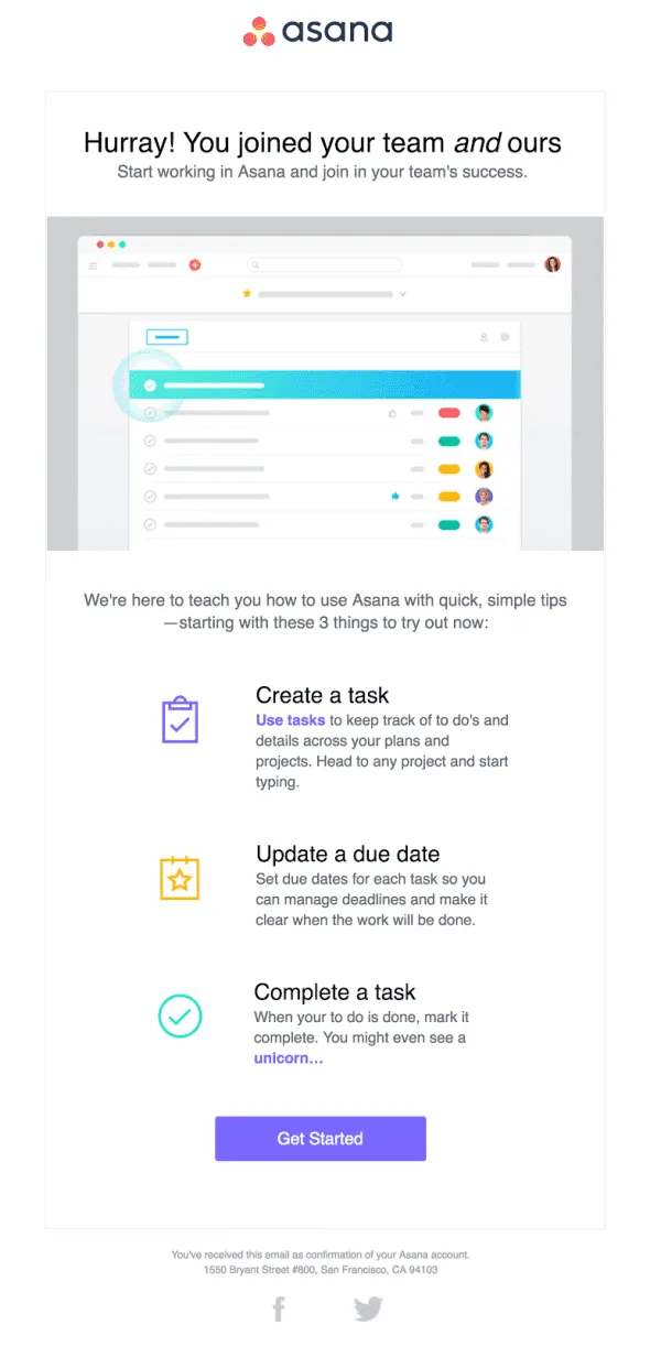 how to write welcome email examples ecommerce - asana welcome email efficient direct effective project