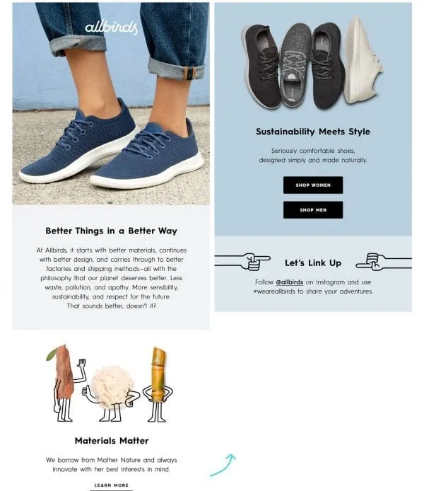 how to write welcome email examples ecommerce - allbirds welcome email understand audience direct tone