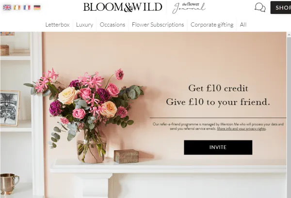 Valentine's Day referral programs - bloom and wild