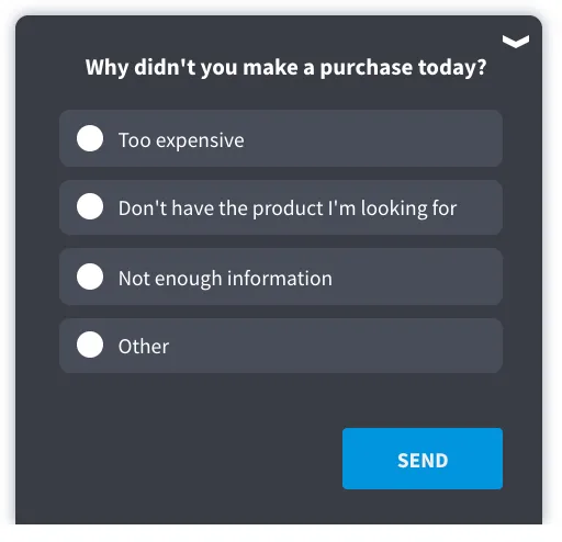 ecommerce conversion rate user research - on-site customer survey pop-up