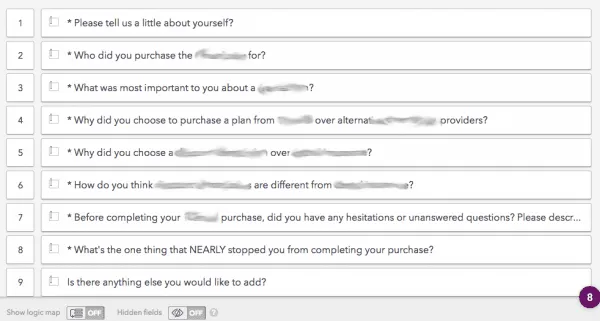 ecommerce conversion rate optimisation user research - CRO customer survey template