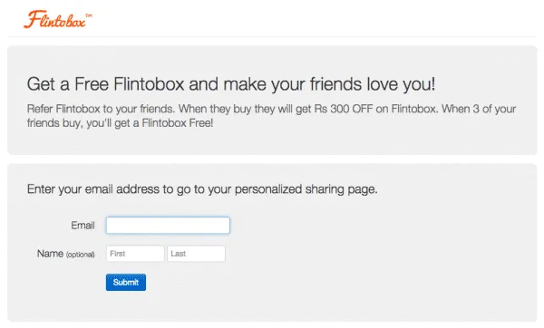 Flintobox referral page ReferralCandy