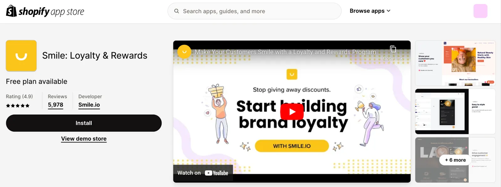 Screenshot of an app called Smile