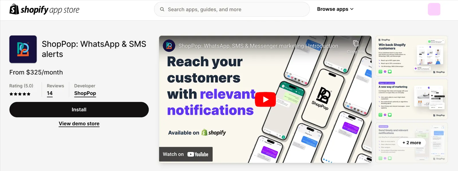ShopPop app within Shopify App store
