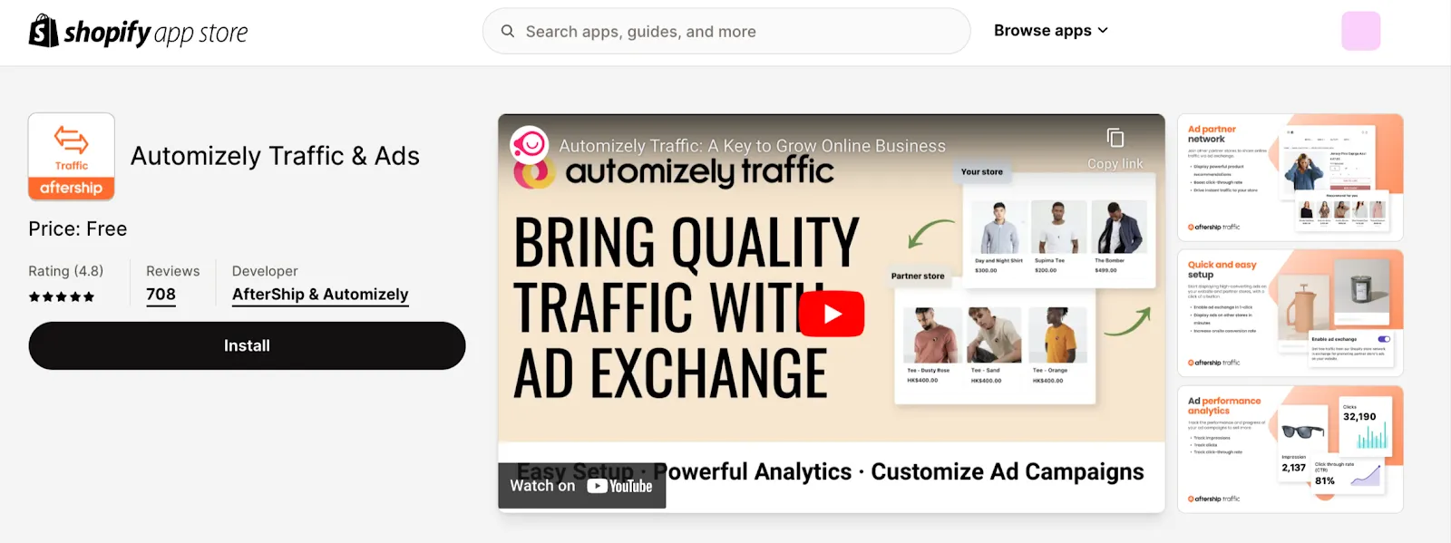 Shopify app called Automizely Traffic & Ads
