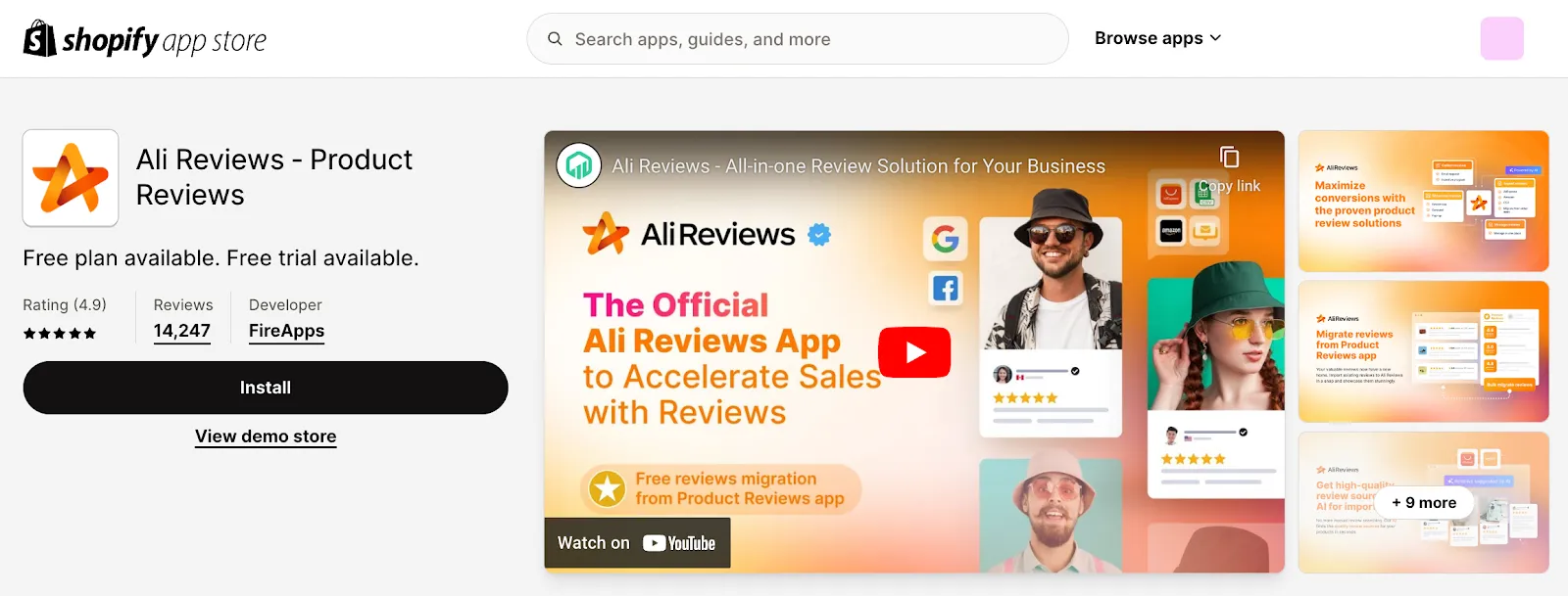 Ali Reviews app within Shopify app store