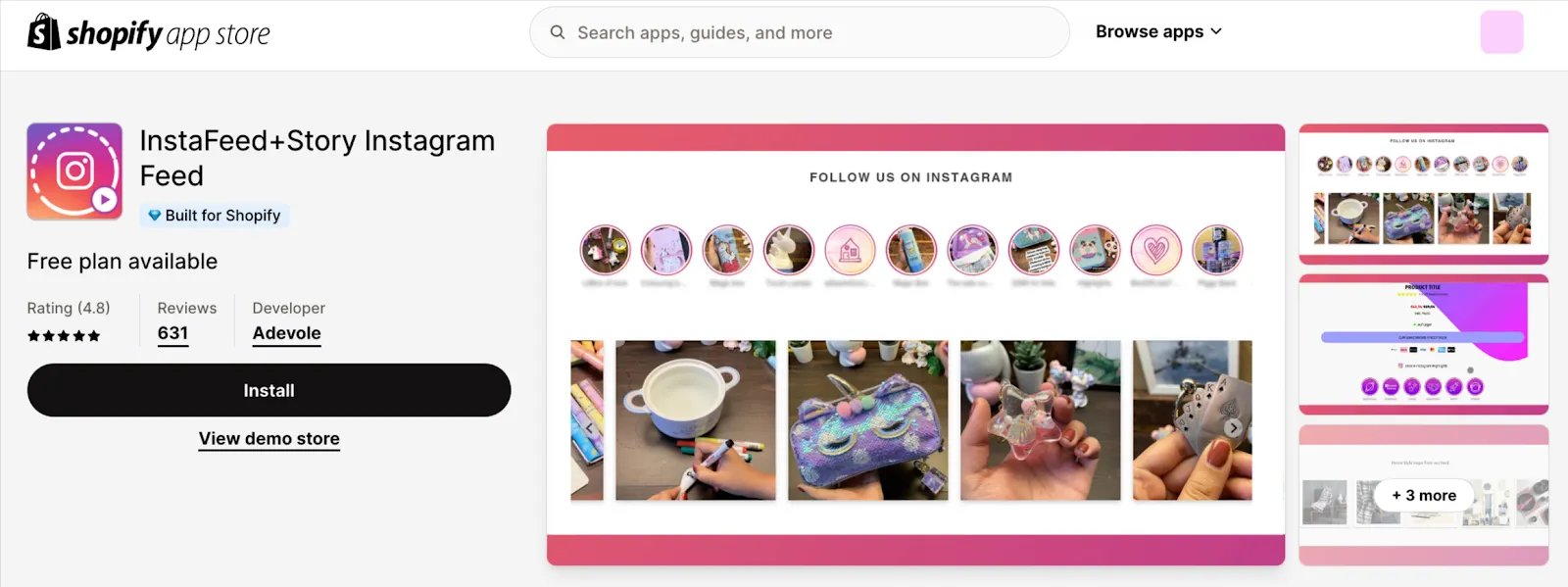 Screenshot of an app called InstaFeed