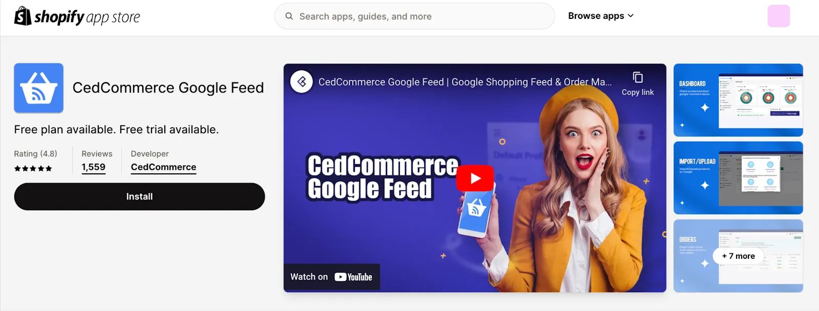 CedCommerce app within Shopify App store