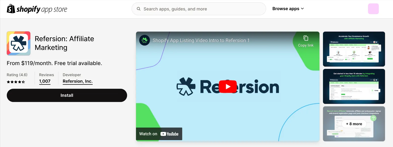 Shopify app store Refersion app