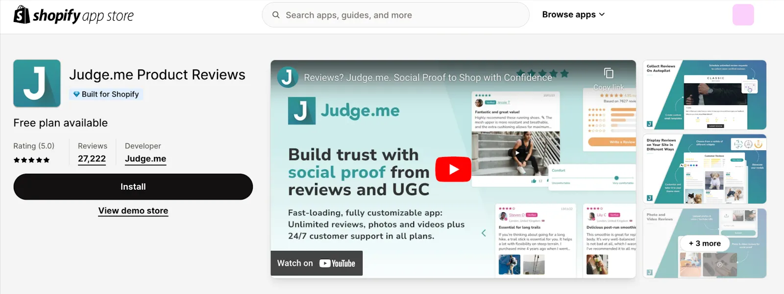 Judge.me app within Shopify App store