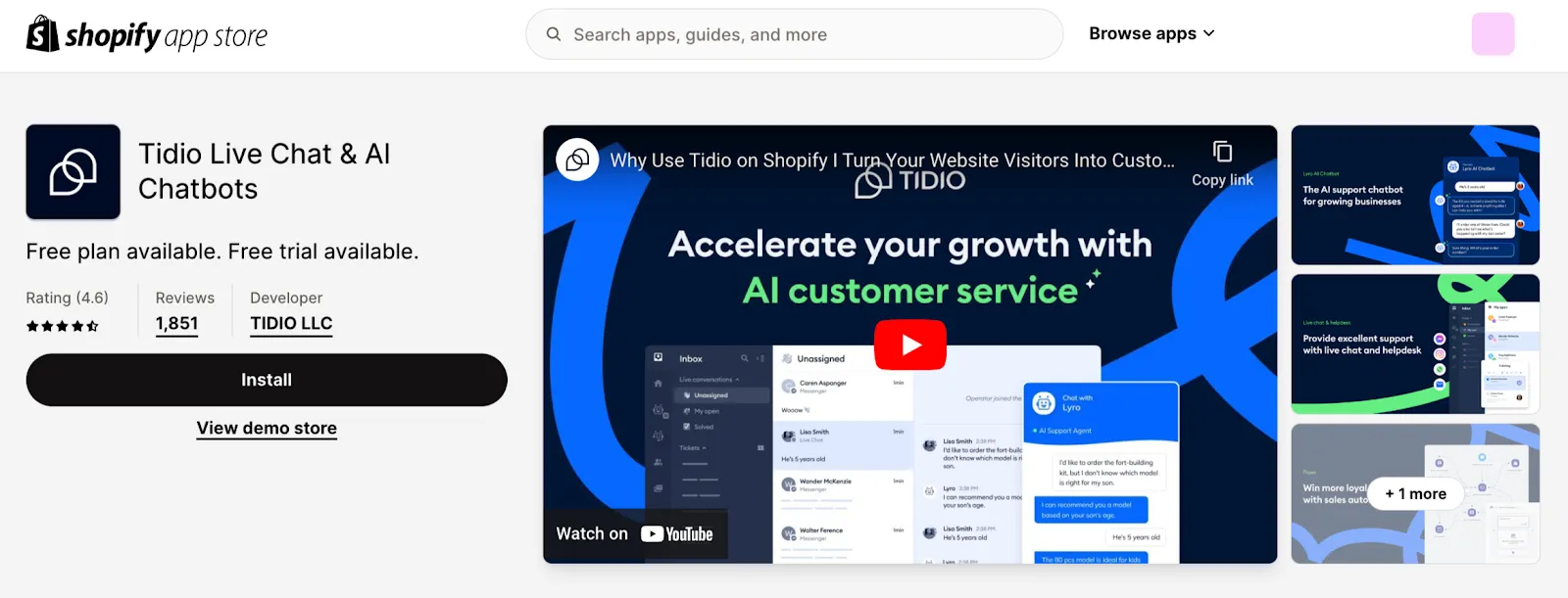 Tidio app within Shopify app Store