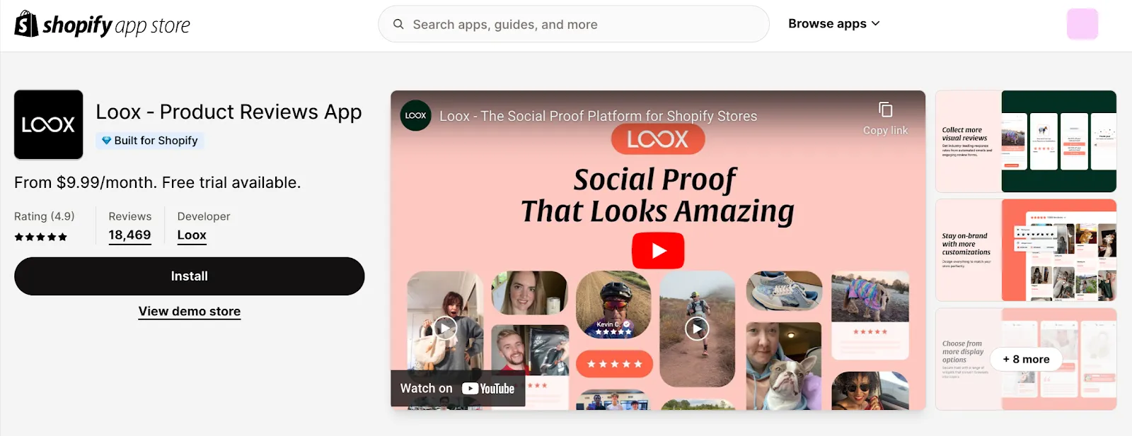 Loox app within Shopify app store